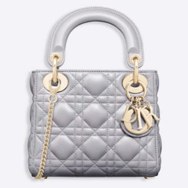 Dior Women CD Mini Lady Dior Bag Opaline Gray Pearlescent Cannage Lambskin (2)