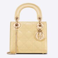 Dior Women CD Mini Lady Dior Bag Pale Yellow Patent Cannage Calfskin (1)