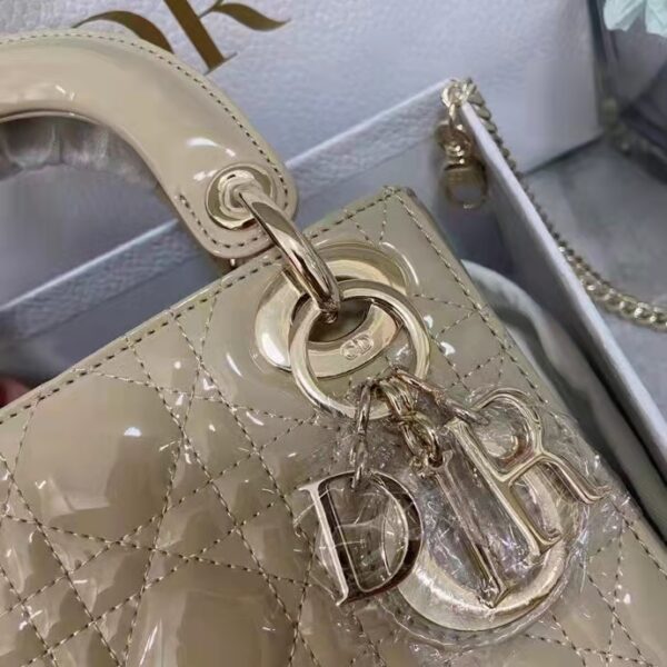 Dior Women CD Mini Lady Dior Bag Pale Yellow Patent Cannage Calfskin (7)