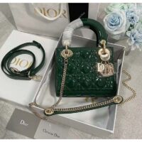 Dior Women CD Mini Lady Dior Bag Pine Green Patent Cannage Calfskin (9)