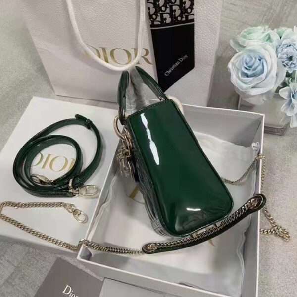 Dior Women CD Mini Lady Dior Bag Pine Green Patent Cannage Calfskin (3)