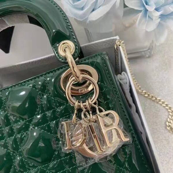 Dior Women CD Mini Lady Dior Bag Pine Green Patent Cannage Calfskin (8)