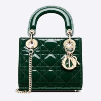 Dior Women CD Mini Lady Dior Bag Pine Green Patent Cannage Calfskin (9)