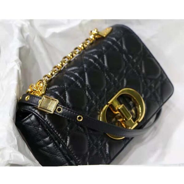 Dior Women CD Small Dior Caro Bag Black Supple Cannage Calfskin (11)