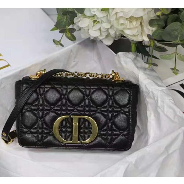 Dior Women CD Small Dior Caro Bag Black Supple Cannage Calfskin (4)