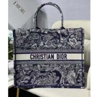 Dior Women Large Book Tote Blue Toile De Jouy Reverse Embroidery (10)