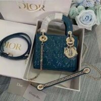 Dior Women Mini Lady Dior Bag Bright Blue Patent Cannage Calfskin (6)