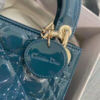 Dior Women Mini Lady Dior Bag Bright Blue Patent Cannage Calfskin (6)