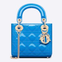 Dior Women Mini Lady Dior Bag Bright Blue Patent Cannage Calfskin (6)