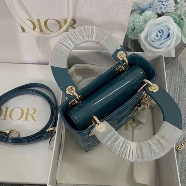 Dior Women Mini Lady Dior Bag Bright Blue Patent Cannage Calfskin (9)