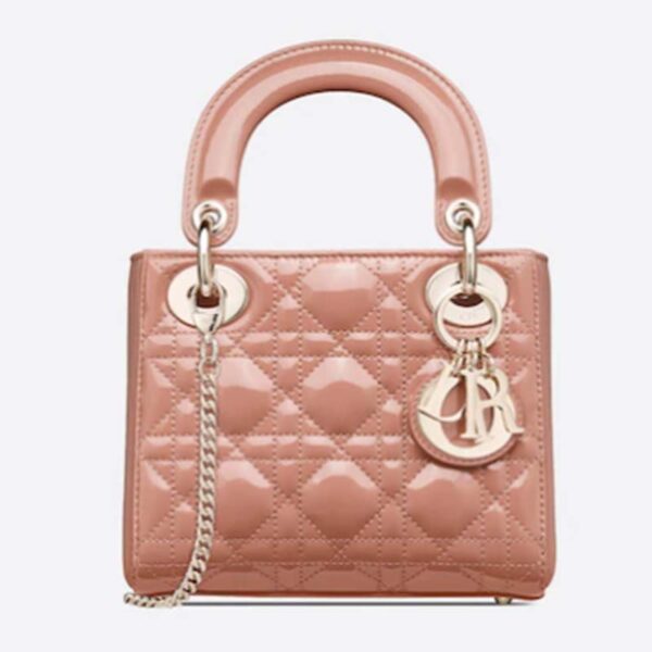 Dior Women Mini Lady Dior Bag Rose Des Vents Patent Cannage Calfskin (10)