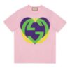 Gucci Men GG Interlocking G Heart T-Shirt Pink Cotton Jersey Crewneck Oversize Fit
