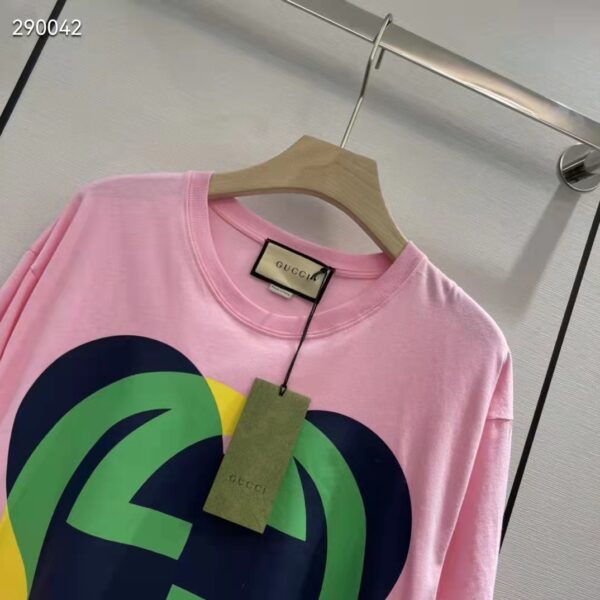 Gucci Men GG Interlocking G Heart T-Shirt Pink Cotton Jersey Crewneck Oversize Fit (14)