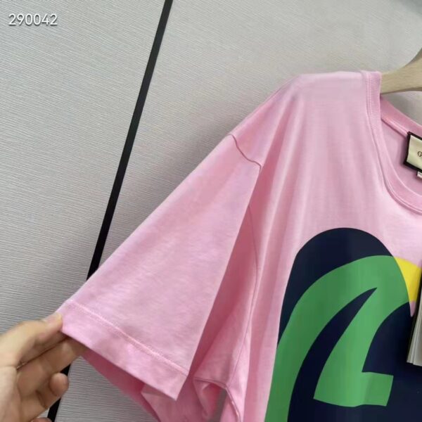 Gucci Men GG Interlocking G Heart T-Shirt Pink Cotton Jersey Crewneck Oversize Fit (4)