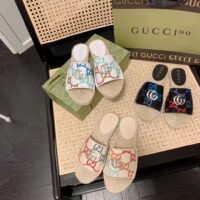 Gucci Unisex GG Espadrille Slides Multicolor GG Linen Canvas 2cm Heel (14)