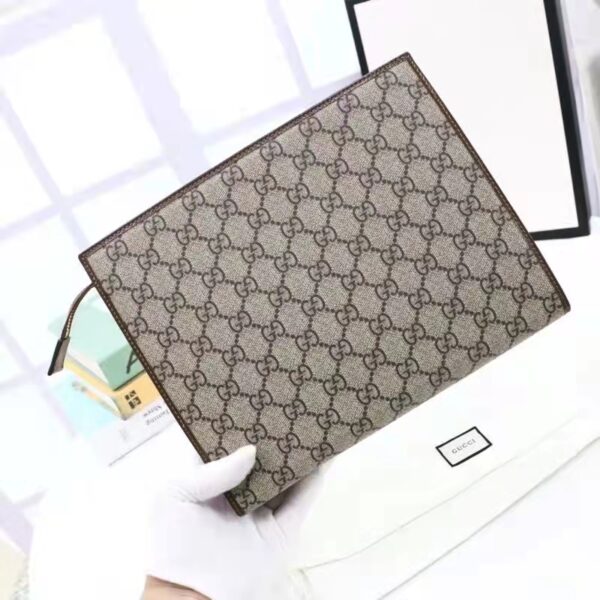 Gucci Unisex GG Horsebit 1955 Pouch Brown Beige Ebony GG Supreme Canvas (1)