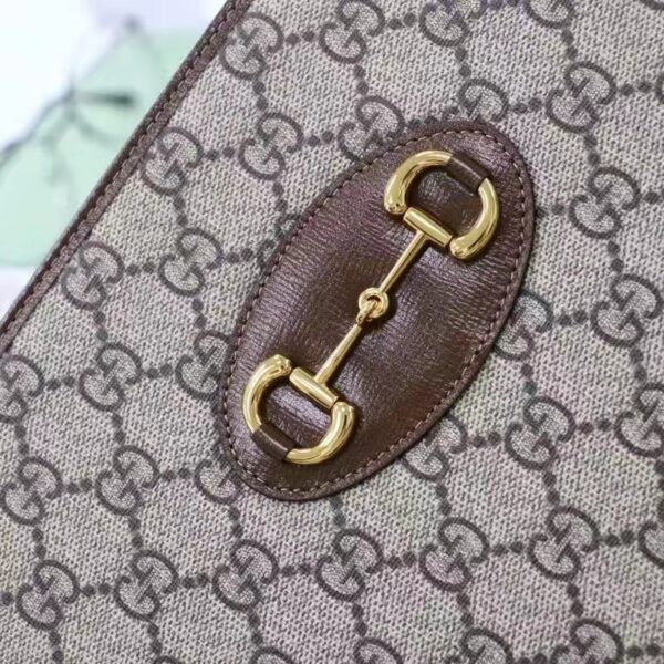 Gucci Unisex GG Horsebit 1955 Pouch Brown Beige Ebony GG Supreme Canvas (5)