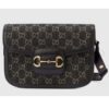 Gucci Unisex Horsebit 1955 Shoulder Bag Black Ivory GG Denim Jacquard