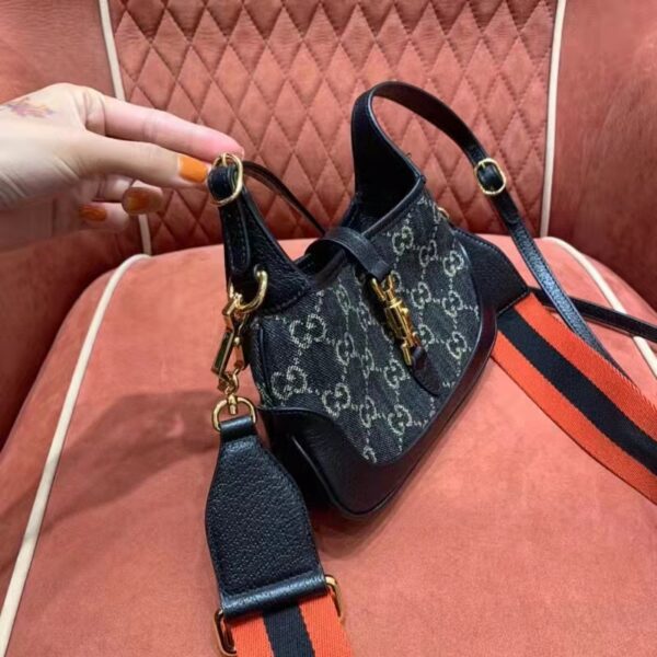 Gucci Unisex Jackie 1961 Mini Shoulder Bag Black Ivory GG Denim Jacquard (1)