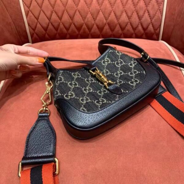 Gucci Unisex Jackie 1961 Mini Shoulder Bag Black Ivory GG Denim Jacquard (10)