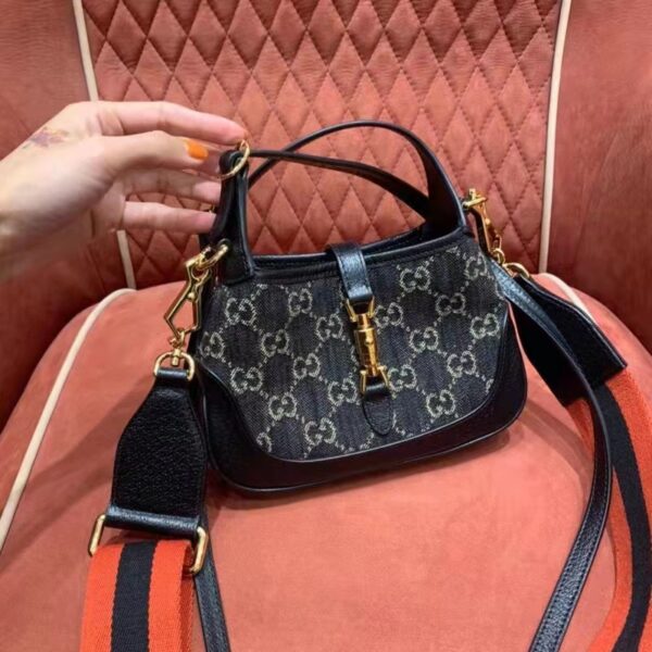 Gucci Unisex Jackie 1961 Mini Shoulder Bag Black Ivory GG Denim Jacquard (11)