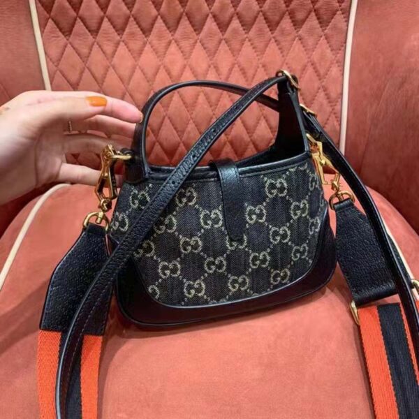 Gucci Unisex Jackie 1961 Mini Shoulder Bag Black Ivory GG Denim Jacquard (12)