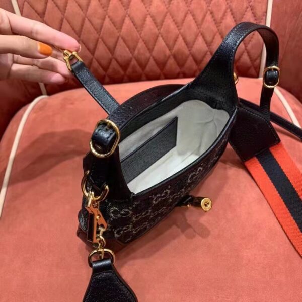 Gucci Unisex Jackie 1961 Mini Shoulder Bag Black Ivory GG Denim Jacquard (4)