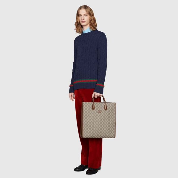 Gucci Unisex Medium Tote Interlocking G Beige Ebony Brown GG Supreme Canvas (12)