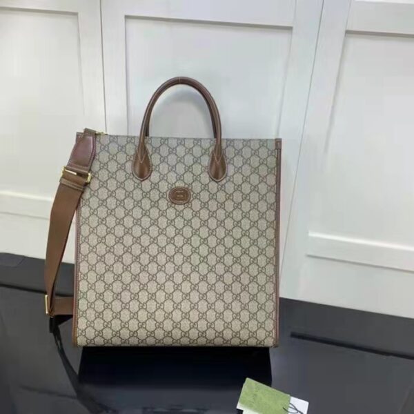 Gucci Unisex Medium Tote Interlocking G Beige Ebony Brown GG Supreme Canvas (3)