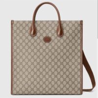 Gucci Unisex Medium Tote Interlocking G Beige Ebony Brown GG Supreme Canvas (6)