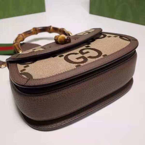 Gucci Women Bamboo 1947 Jumbo GG Mini Bag Brown Camel Ebony Canvas (8)