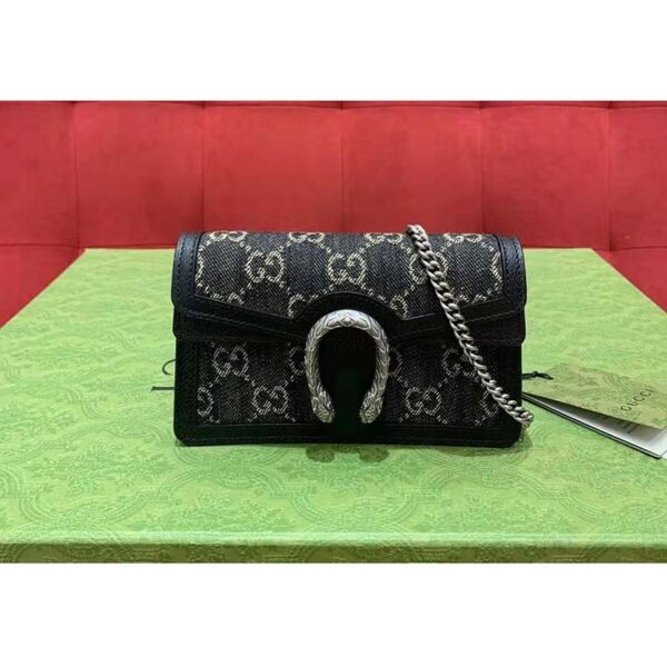 Gucci Women Dionysus Small GG Shoulder Bag Black GG Denim Jacquard Leather (12)