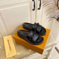 Louis Vuitton Unisex Sunset Flat Comfort Mule Black Monogram Embossed Calf Leather (4)