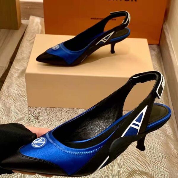 Louis Vuitton Women Archlight Slingback Pump Blue Technical Satin Calf Leather (10)