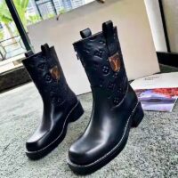 Louis Vuitton Women Downtown Ankle Boot Black Embossed Calf Leather 3 cm Heel (6)