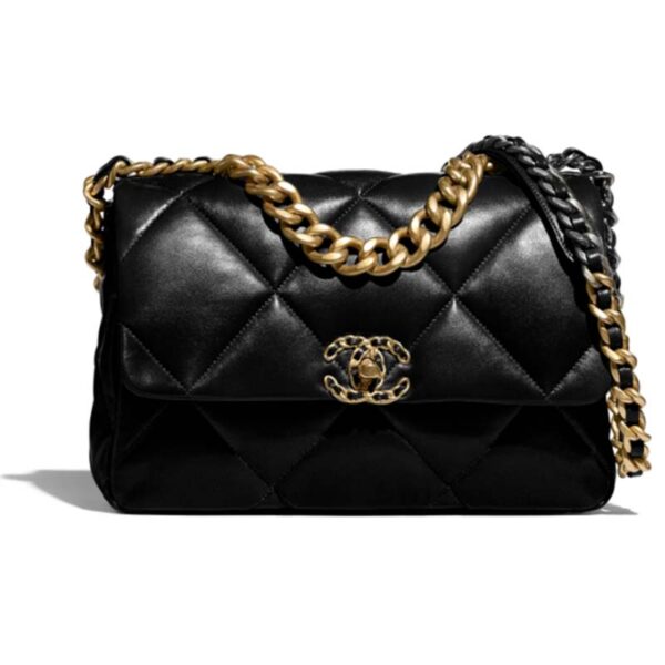 Chanel Women 19 Large Handbag Black Lambskin Gold Silver-Tone Ruthenium-Finish Metal (1)