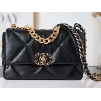 Chanel Women 19 Large Handbag Black Lambskin Gold Silver-Tone Ruthenium-Finish Metal (1)