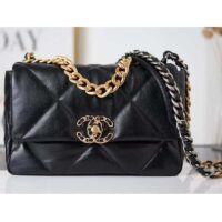 Chanel Women 19 Large Handbag Black Lambskin Gold Silver-Tone Ruthenium-Finish Metal (1)