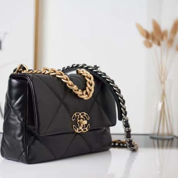 Chanel Women 19 Large Handbag Black Lambskin Gold Silver-Tone Ruthenium-Finish Metal (4)