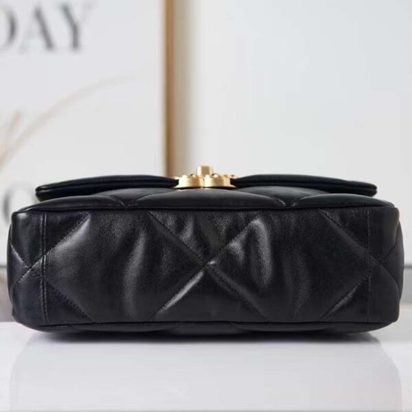 Chanel Women 19 Large Handbag Black Lambskin Gold Silver-Tone Ruthenium-Finish Metal (8)