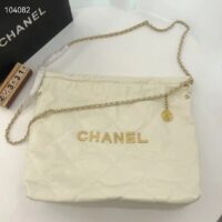 Chanel Women 22 Small Handbag Shiny Calfskin & Gold-Tone Metal Beige (4)