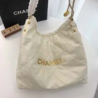 Chanel Women 22 Small Handbag Shiny Calfskin & Gold-Tone Metal Beige (4)