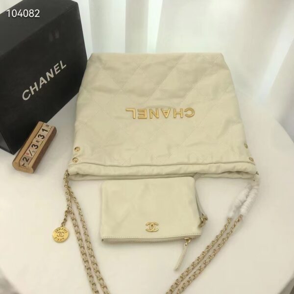 Chanel Women 22 Small Handbag Shiny Calfskin & Gold-Tone Metal Beige (7)