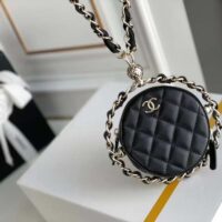 Chanel Women Chain Handbag Goatskin Leather Gold-Tone Metal Black (8)