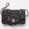 Chanel Women Large Flap Bag Printed Denim Gold-Tone Metal Black Multicolor