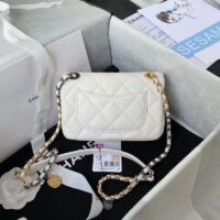 Chanel Women Mini Flap Bag Lambskin Glass Imitation Pearls Strass Gold Silver (1)