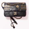 Chanel Women Small Flap Bag Black Lambskin Glass Pearls Strass Gold Silver