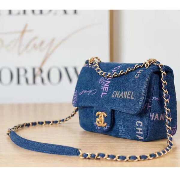 Chanel Women Small Flap Bag Printed Denim Gold-Tone Metal Blue Multicolor (10)