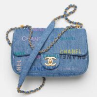 Chanel Women Small Flap Bag Printed Denim Gold-Tone Metal Blue Multicolor (11)