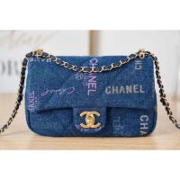 Chanel Women Small Flap Bag Printed Denim Gold-Tone Metal Blue Multicolor (11)